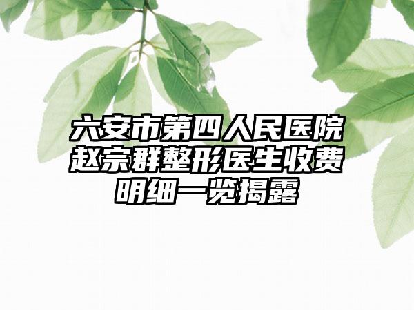 六安市第四人民医院赵宗群整形医生收费明细一览揭露