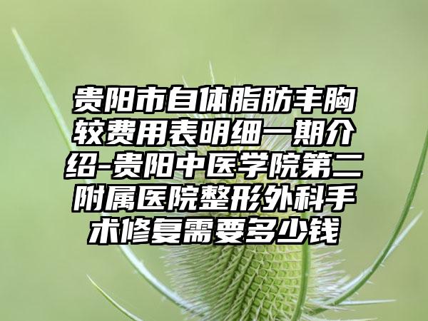 贵阳市自体脂肪丰胸较费用表明细一期介绍-贵阳中医学院第二附属医院整形外科手术修复需要多少钱