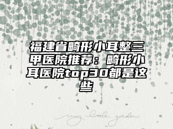 福建省畸形小耳整三甲医院推荐：畸形小耳医院top30都是这些