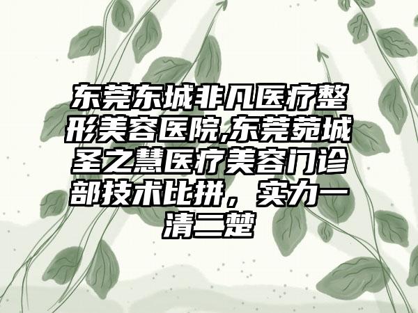东莞东城非凡医疗整形美容医院,东莞菀城圣之慧医疗美容门诊部技术比拼，实力一清二楚