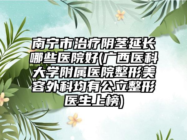 南宁市治疗阴茎延长哪些医院好(广西医科大学附属医院整形美容外科均有公立整形医生上榜)