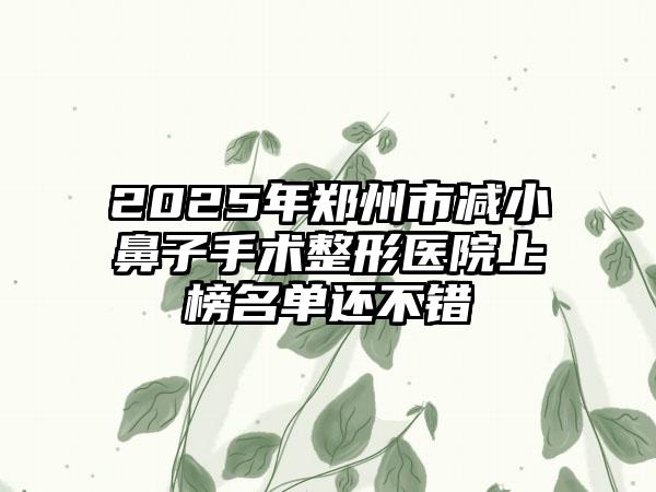2025年郑州市减小鼻子手术整形医院上榜名单还不错