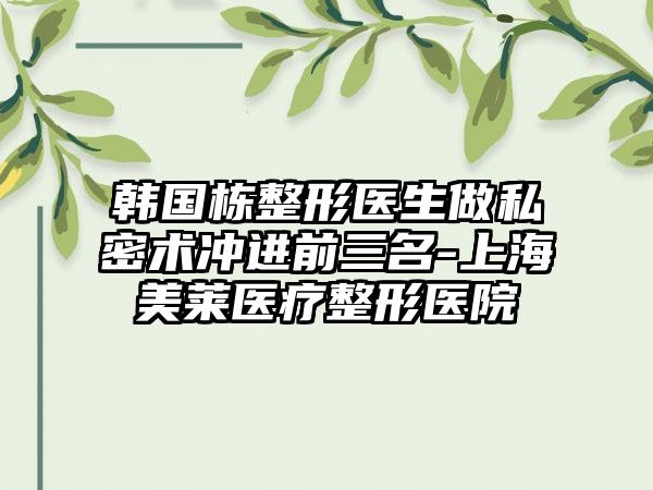 韩国栋整形医生做私密术冲进前三名-上海美莱医疗整形医院