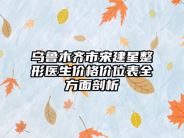 乌鲁木齐市宋建星整形医生价格价位表全方面剖析