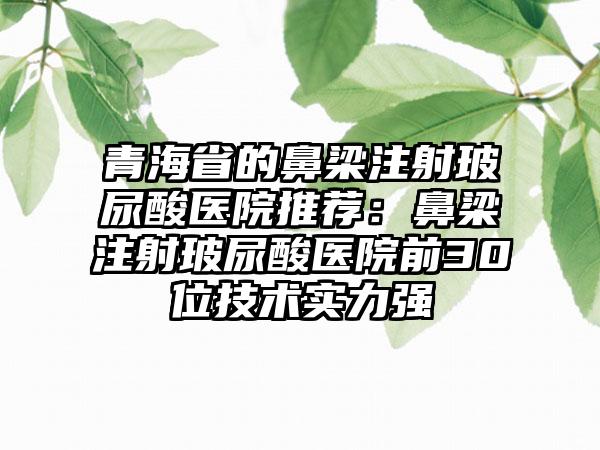 青海省的鼻梁注射玻尿酸医院推荐：鼻梁注射玻尿酸医院前30位技术实力强
