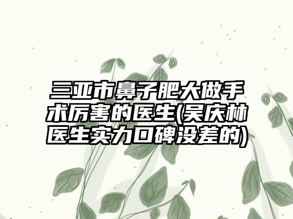 三亚市鼻子肥大做手术厉害的医生(吴庆林医生实力口碑没差的)