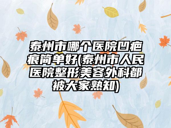 泰州市哪个医院凹疤痕简单好(泰州市人民医院整形美容外科都被大家熟知)