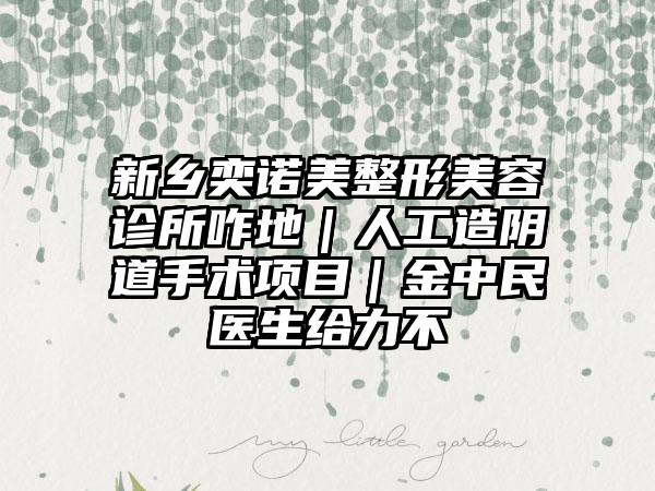 新乡奕诺美整形美容诊所咋地｜人工造阴道手术项目｜金中民医生给力不