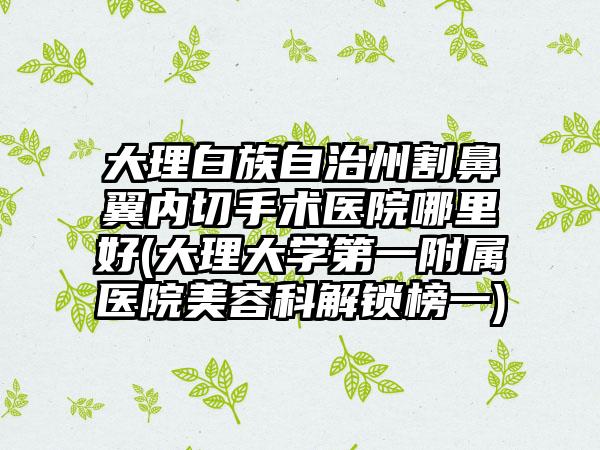 大理白族自治州割鼻翼内切手术医院哪里好(大理大学第一附属医院美容科解锁榜一)