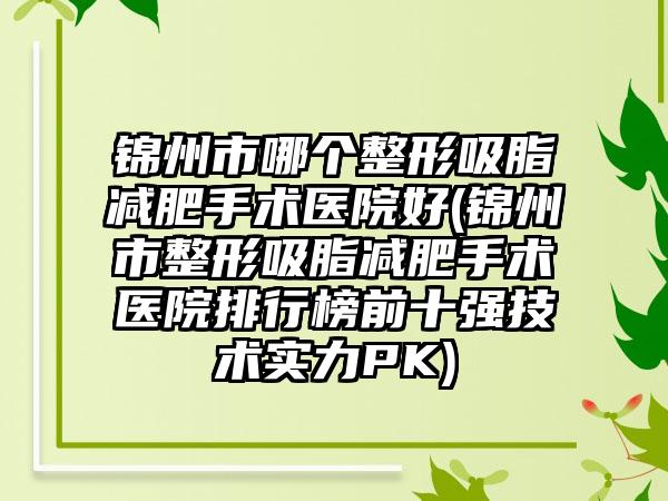 锦州市哪个整形吸脂减肥手术医院好(锦州市整形吸脂减肥手术医院排行榜前十强技术实力PK)