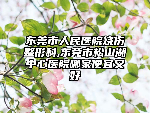 东莞市人民医院烧伤整形科,东莞市松山湖中心医院哪家便宜又好