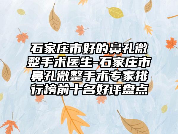 石家庄市好的鼻孔微整手术医生-石家庄市鼻孔微整手术专家排行榜前十名好评盘点