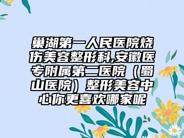 巢湖第一人民医院烧伤美容整形科,安徽医专附属第二医院（蜀山医院）整形美容中心你更喜欢哪家呢