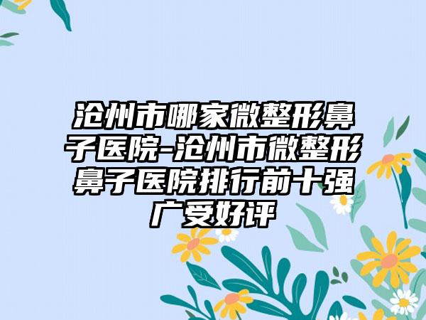 沧州市哪家微整形鼻子医院-沧州市微整形鼻子医院排行前十强广受好评