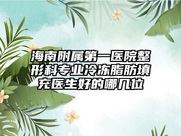 海南附属第一医院整形科专业冷冻脂肪填充医生好的哪几位