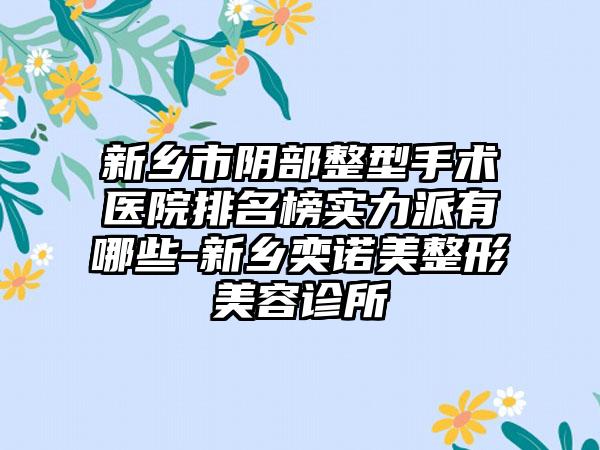 新乡市阴部整型手术医院排名榜实力派有哪些-新乡奕诺美整形美容诊所