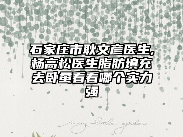 石家庄市耿文彦医生,杨高松医生脂肪填充去卧蚕看看哪个实力强