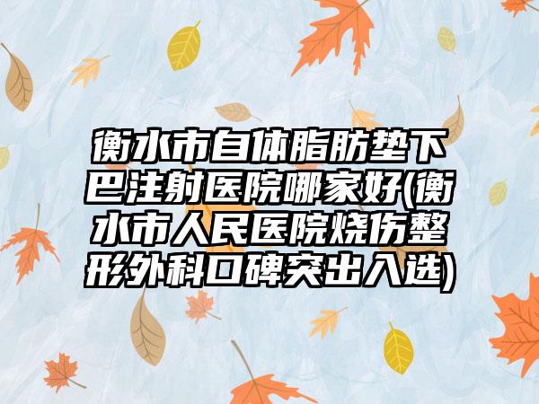 衡水市自体脂肪垫下巴注射医院哪家好(衡水市人民医院烧伤整形外科口碑突出入选)